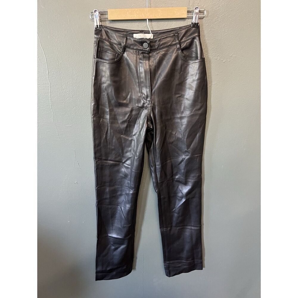 Oak + Fort Womens Black Faux Leather Straight Leg Pants Size 0